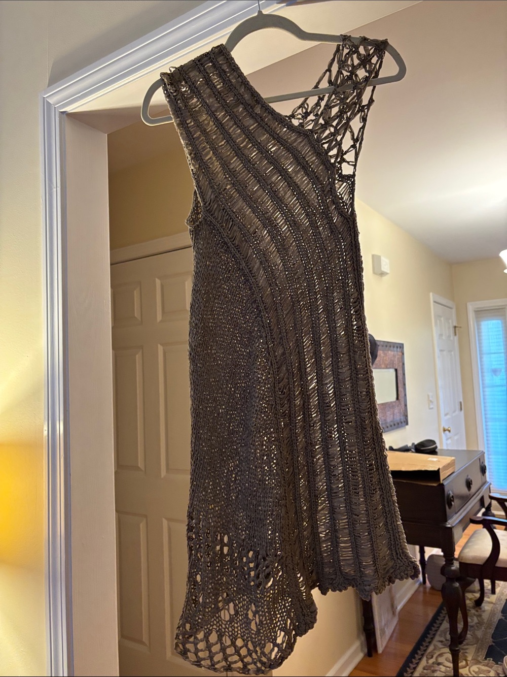 Custom Made Asymmetrical Brown Hand-Knit Crochet Dress - Women's Summer Dress